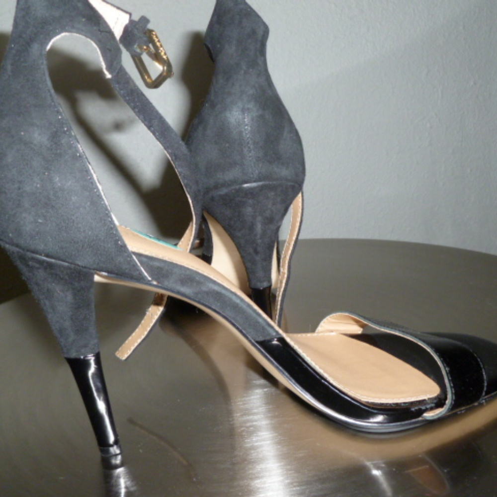 Black High Heel Sandal Sude and Patent